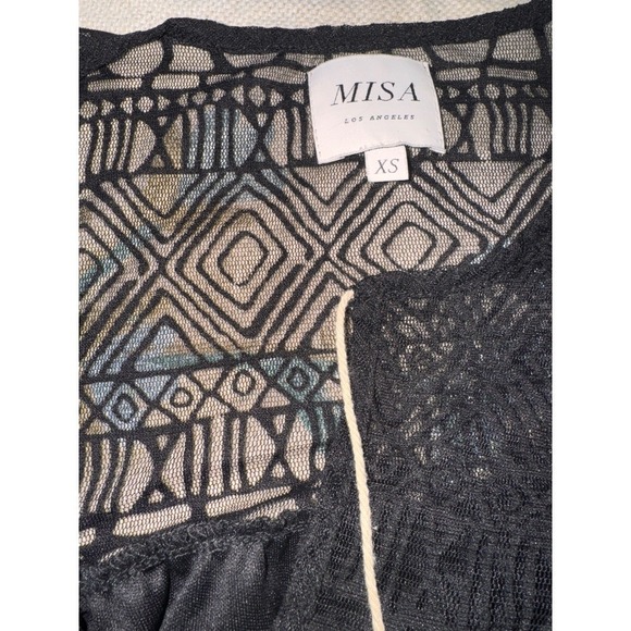 MISA Los Angeles Boho Tassel Blouse Long Sleeve‎ Lace Top Black XS - Picture 5 of 7